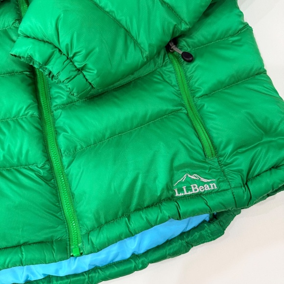 L.L.Bean Hooded Down Jacket 850 Fill Ultralight Green Petite L - Picture 10 of 13